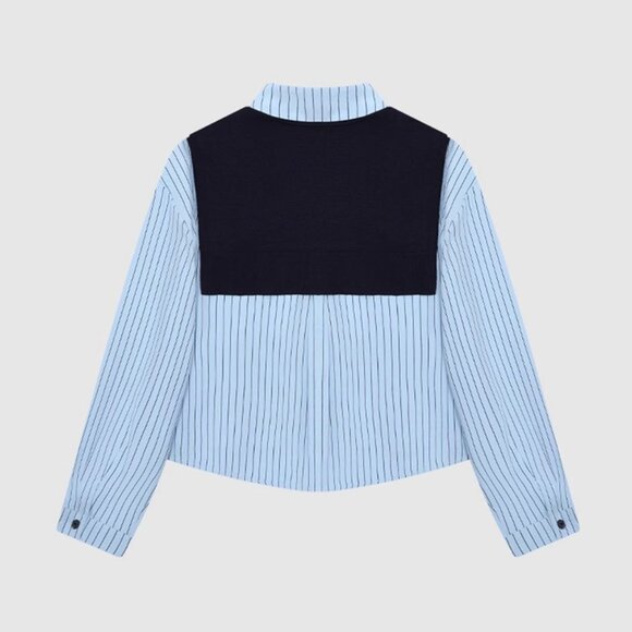 B.Sure Blue Striped Shirt Knitted Shawl - Picture 2 of 4